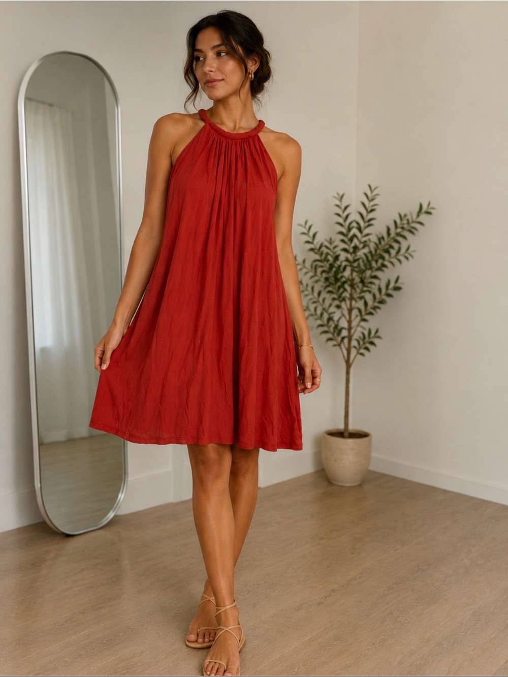 Robin Piccone Red Halter Swing Mini Dress